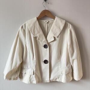 J.Jill Off White Cotton Twill Two Button Crop Swing Jacket - Size L